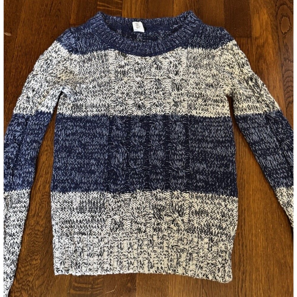 J.Crew Womens XS Chunky Cable Knit Colorblock Sweater Blue Cream Marled Pullover